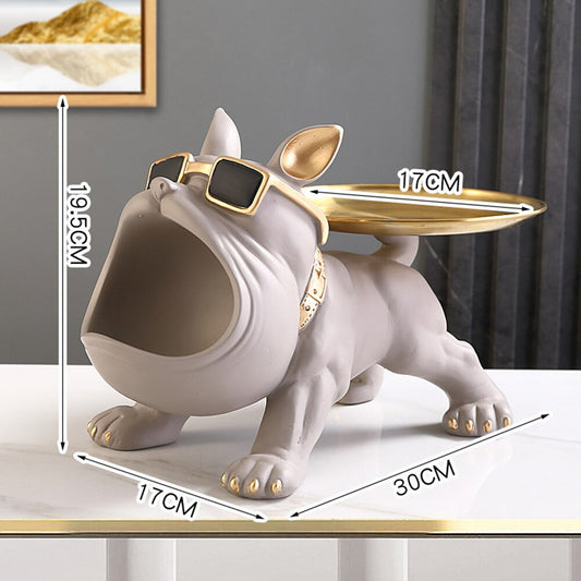 Nordic Decor Bulldog Porch Door Key Tray Table Storage Decoration Statue image 0