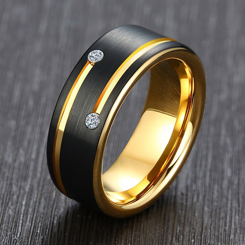 Newshe Mens Tungsten Carbide Ring Black and Golden Color 8mm Wedding image 5