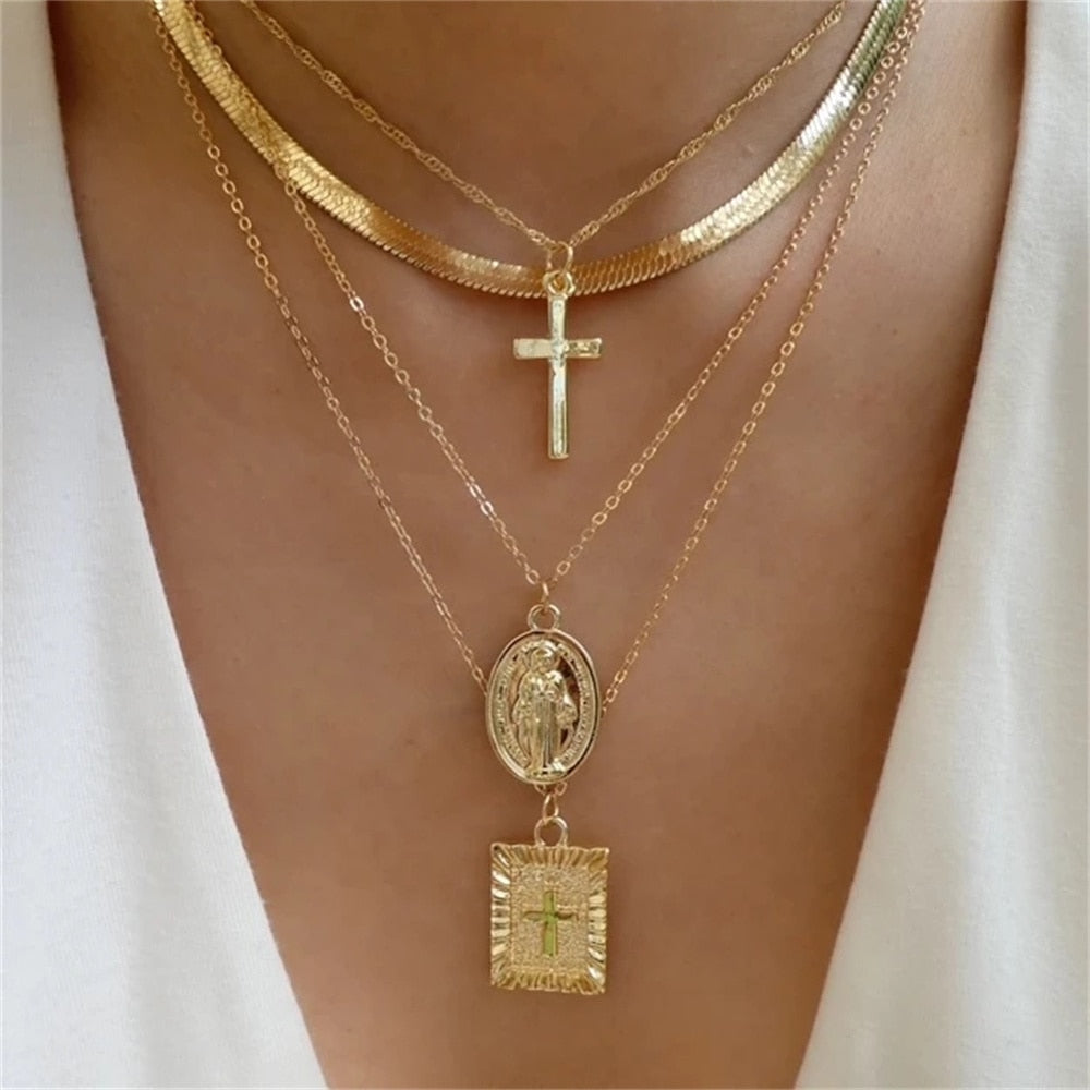 Bls-miracle Fashion Gold Color Heart-Shaped Necklace For Women Trendy Multi-Lay image 34
