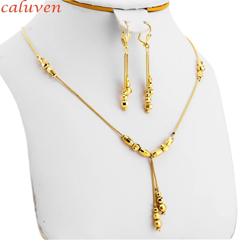 Fashion Charms Ball Sets Gold Color,Small Beads Dubai Necklace Earrings for Wom image 1