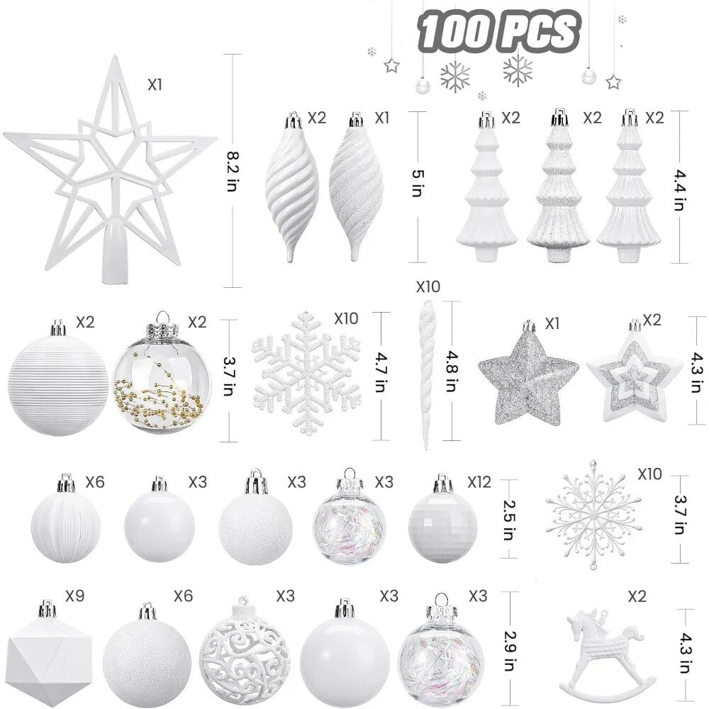 White Christmas 2024 100pcs Christmas Balls Ornaments Set Festoon New Year's Ev image 12