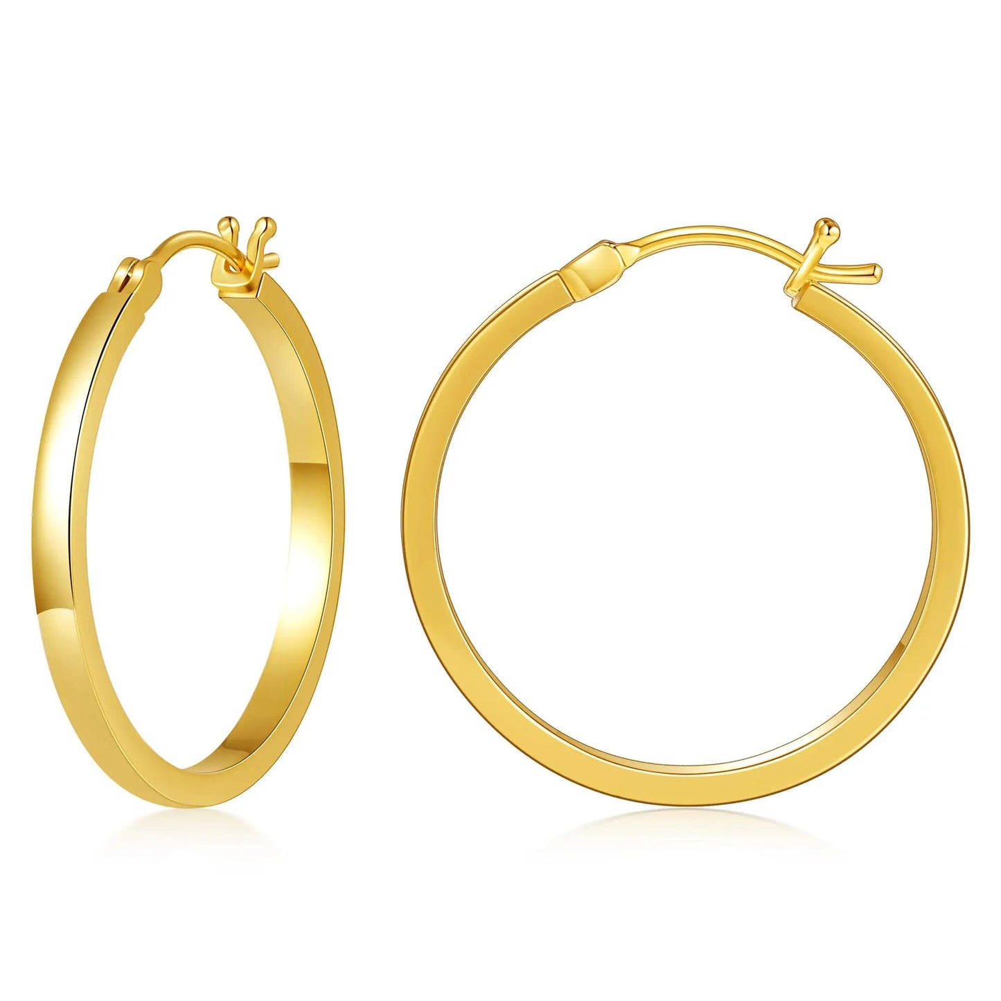 Vonmoos Lady High Quality Flatted Gold Hoop Earrings 14K Real Gold Plated Desig image 1