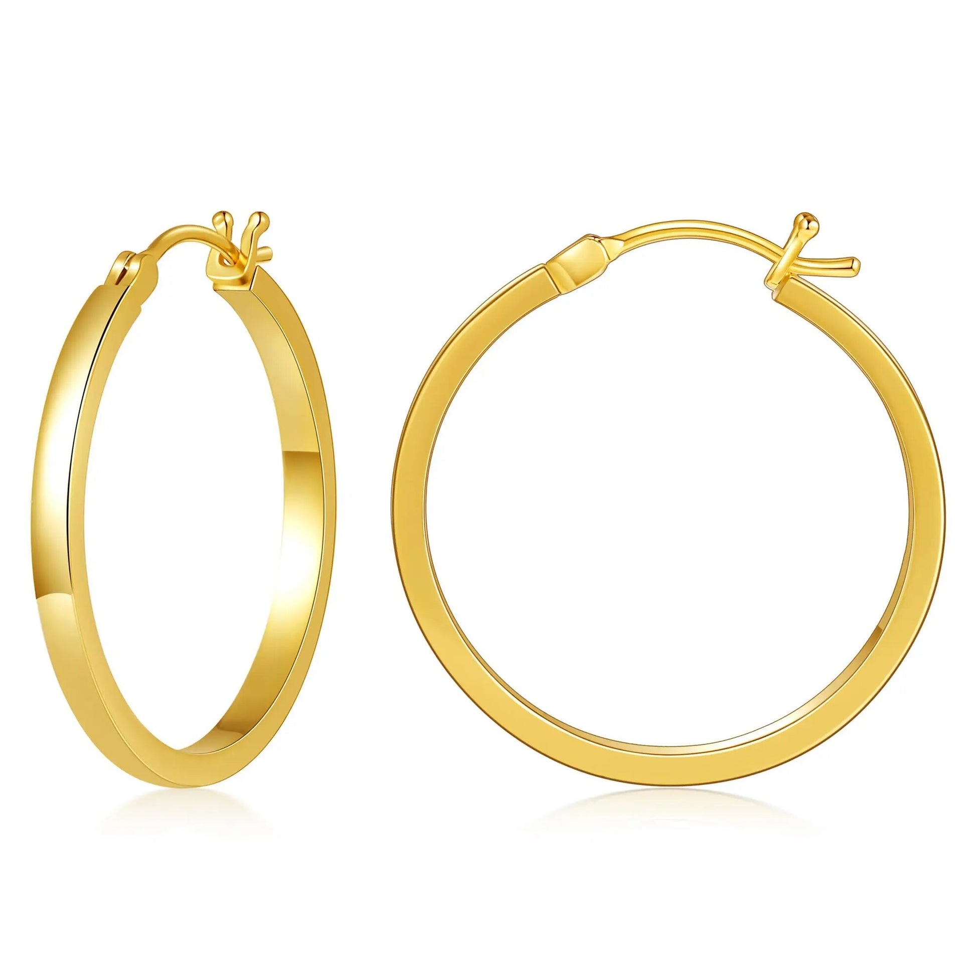 Vonmoos Lady High Quality Flatted Gold Hoop Earrings 14K Real Gold Plated Desig image 1