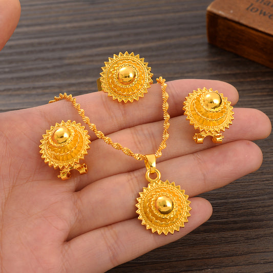 Fashion Gold Color Eritrea Set Ethiopian Polish Jewelry Necklace Ring Pendant N image 0