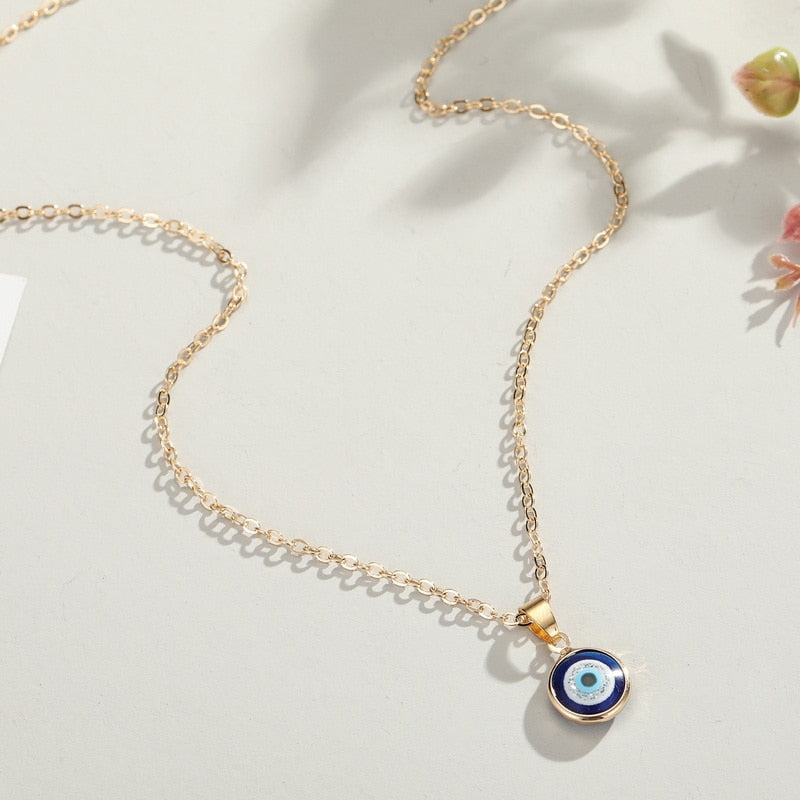 New Simple Turkish Evil Eye Pendant Necklace For Women Gold Color Clavicle Chai image 3