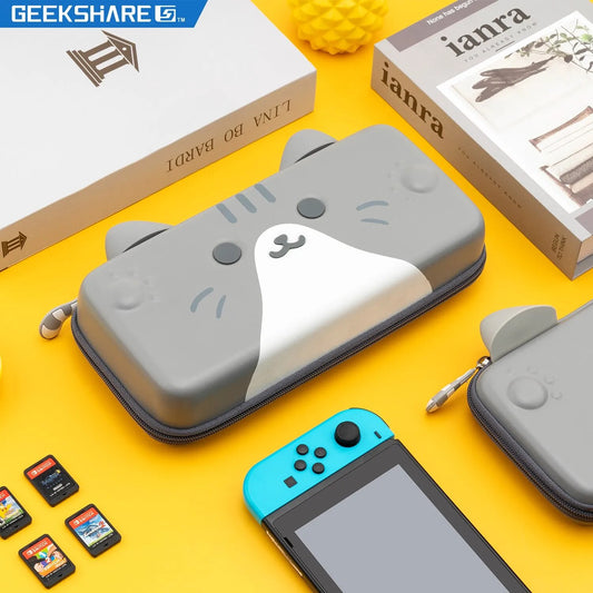 GeekShare Cute Cats Ears Portable Case For Nintendo Switch And Lite Gray 3D Ear image 0