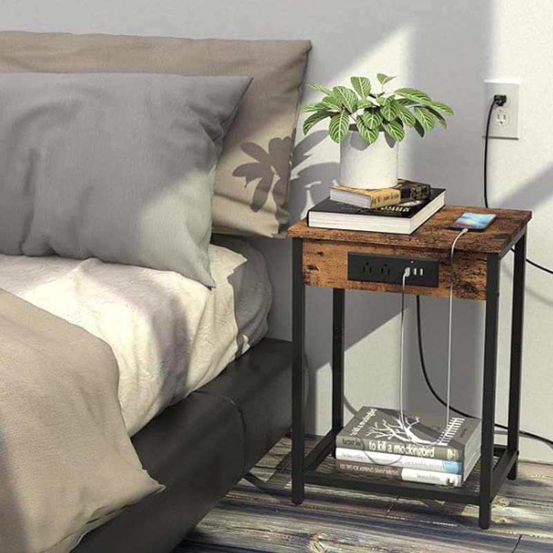 Nightstand with Charging Station Bedroom End Side Table with USB Ports  outlets image 5
