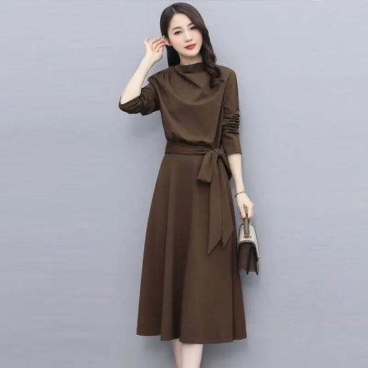 Long Sleeves Dresses Spring Autumn Solid Color Fashion Dress Women's Midi Elega image 0