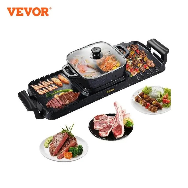 VEVOR 2in1 Electric BBQ Pan Grill Hot Pot 2400W Multifunction Home Portable Smo image 2