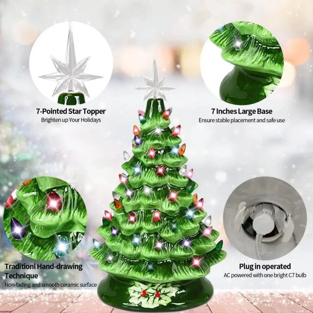 New 15 Inch Large Ceramic Christmas Tree Plug in Tabletop Artificial Green Chri image 3