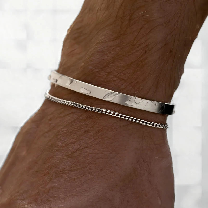Stackable Bracelets for Men 925 Sterling Silver/14K Gold Plated Bracelet Sets D image 3