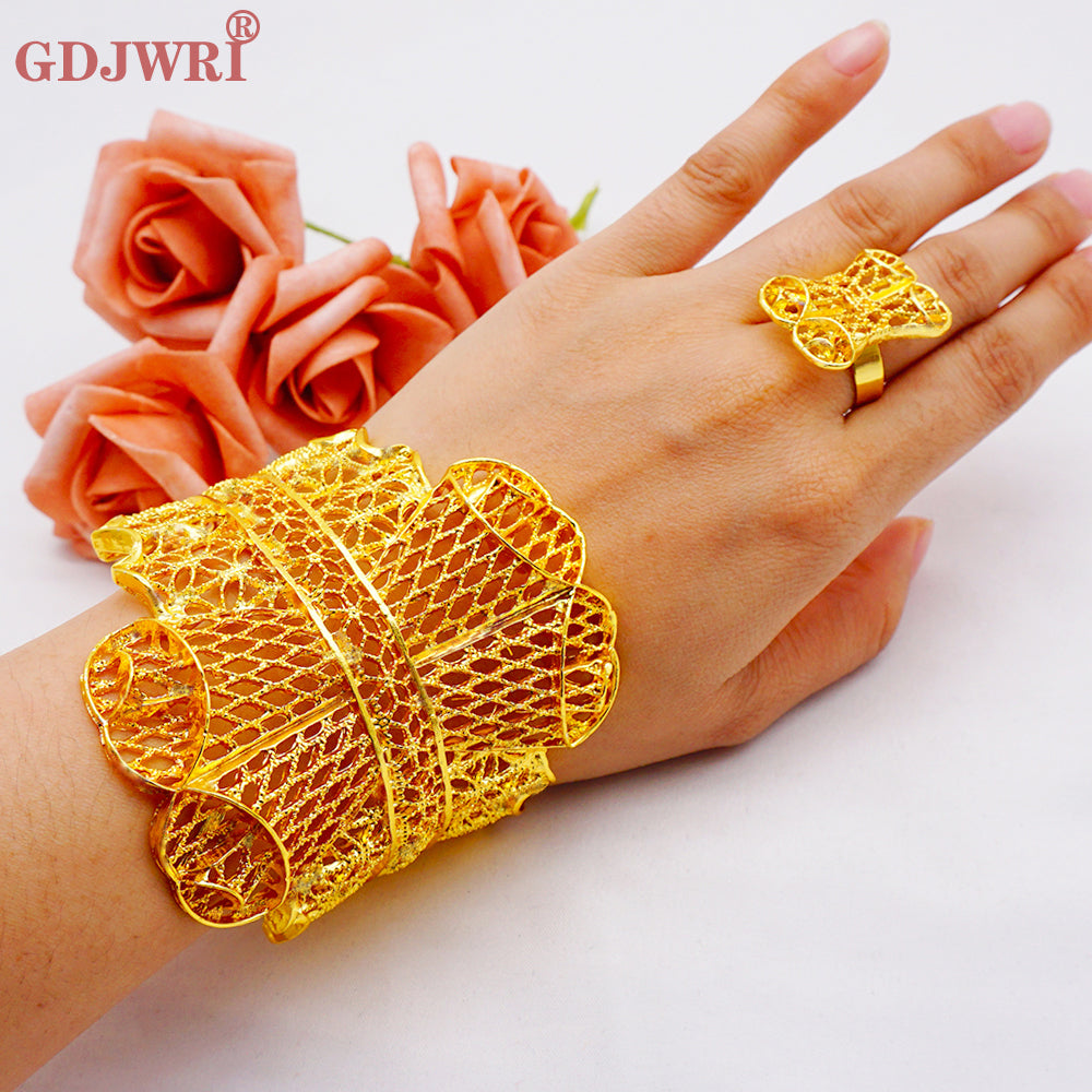 New Arrival Luxury Dubai Wide Bangle For Women Gold Color African Bracelets&Ban image 10