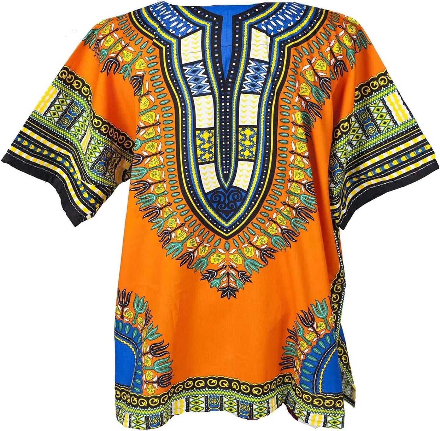Orange Traditional African Dashiki Cotton Shirt Tribal Hippie Style Variety Col image 3
