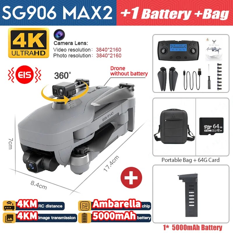 2023 NEW SG906 MAX2 Professional FPV EIS 4K Camera 4Km Drones 3-Axis Gimbal Bru image 2