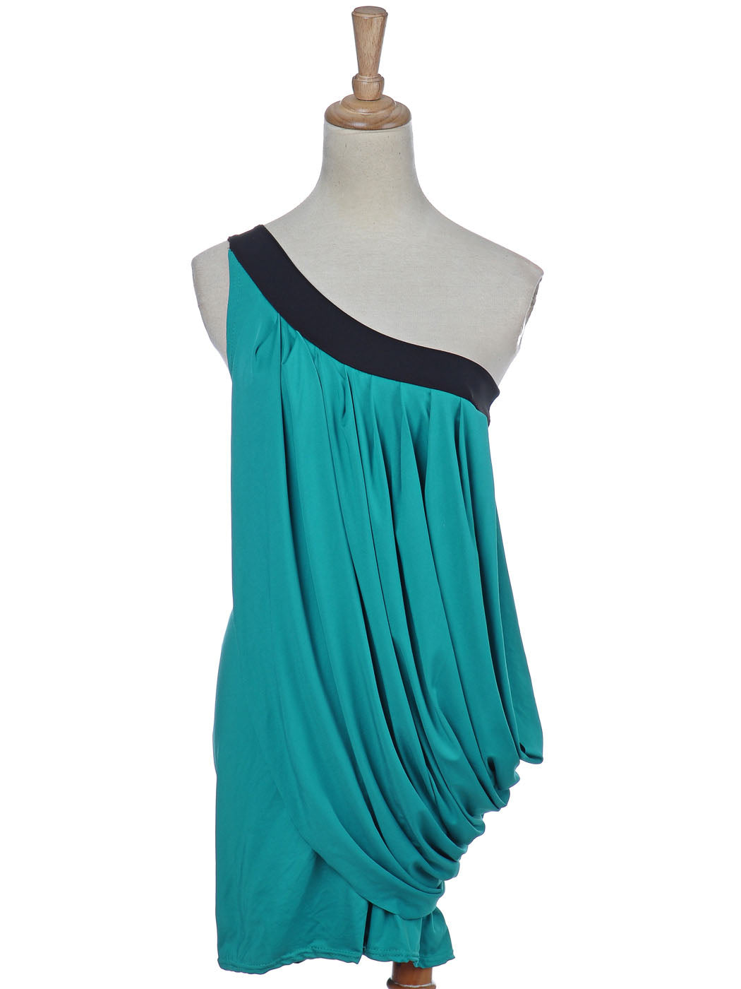 Fashion Womens Blue Green Asymmetrical One Shoulder Drape Wrap Short Mini Dress image 3