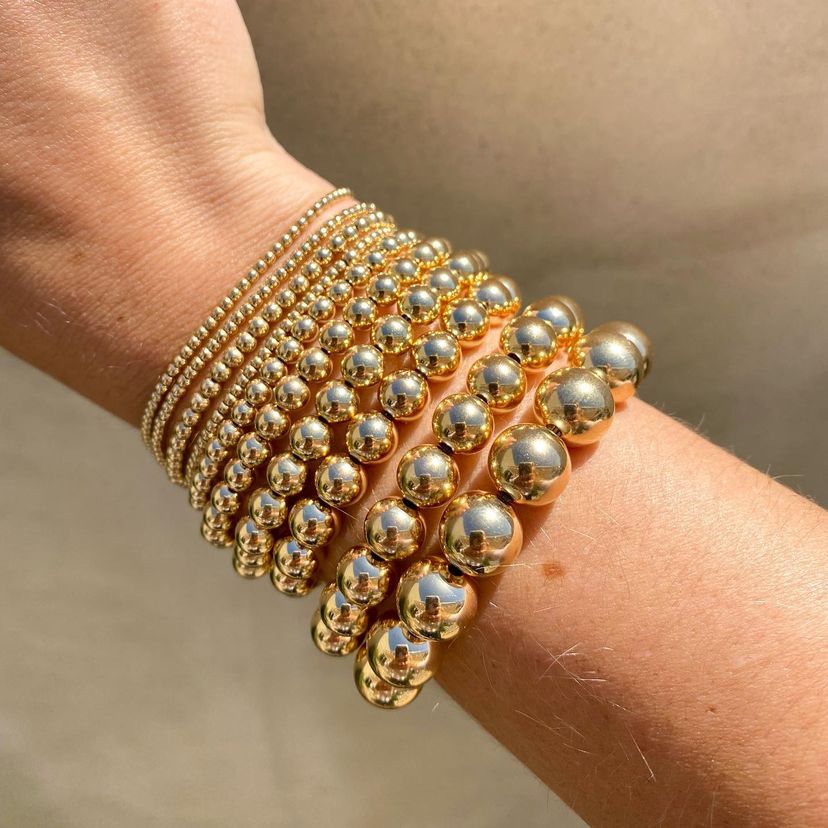 KKBEAD Gold Plated Beads Bracelet  for Women Stretch Bracelets Copper Beads 18 image 12