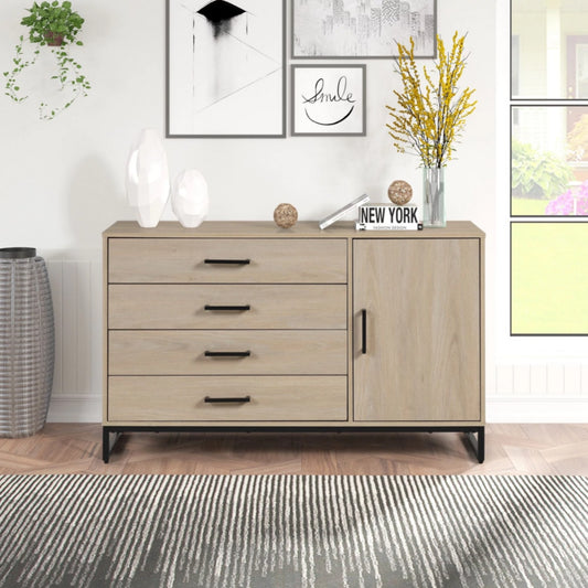 Mainstays Industrial 4 Drawer Dresser W/ Door Cabinet, Beige Oak image 0