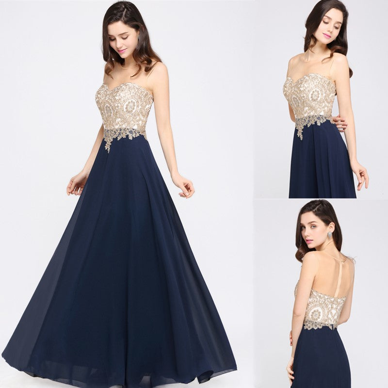 US Ship Navy Floral Lace Chiffon Beach Women Dress Luxury Beads Zipper Back Max image 2