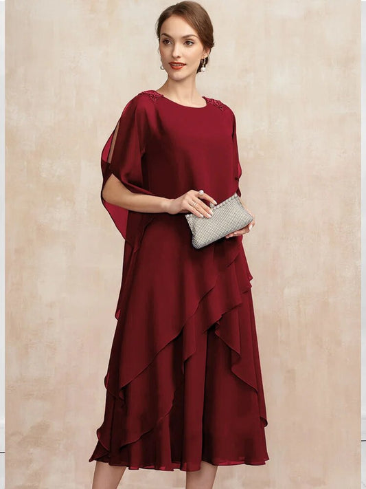 Women's Dress Summer Irregular Midi Dresses Ladies Elegant Mesh Sleeve Birthday image 0