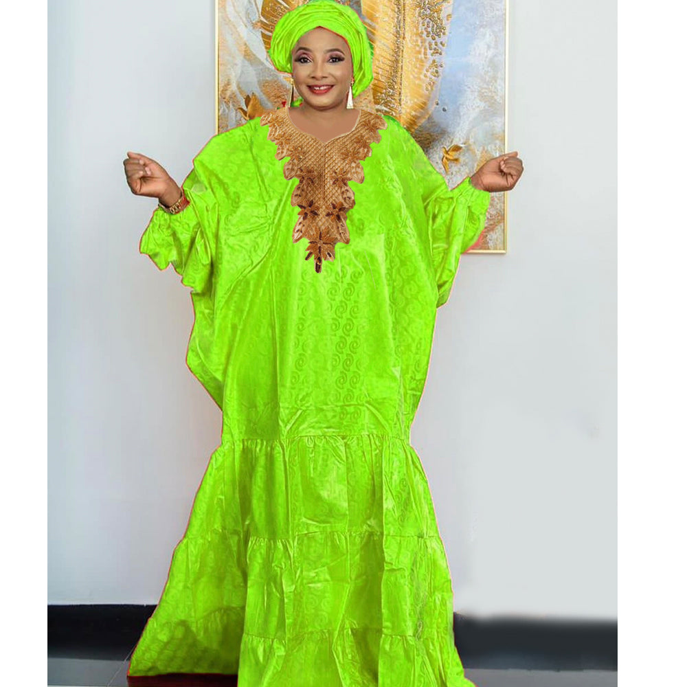 Gold African Bazin Rich Dress Original Nigerian Basin BouBou Dashiki For Ankara image 2