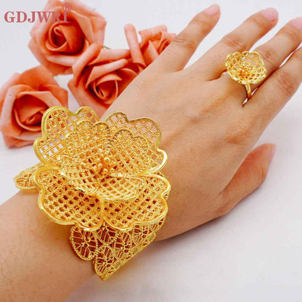 New Arrival Luxury Dubai Wide Bangle For Women Gold Color African Bracelets&Ban image 11