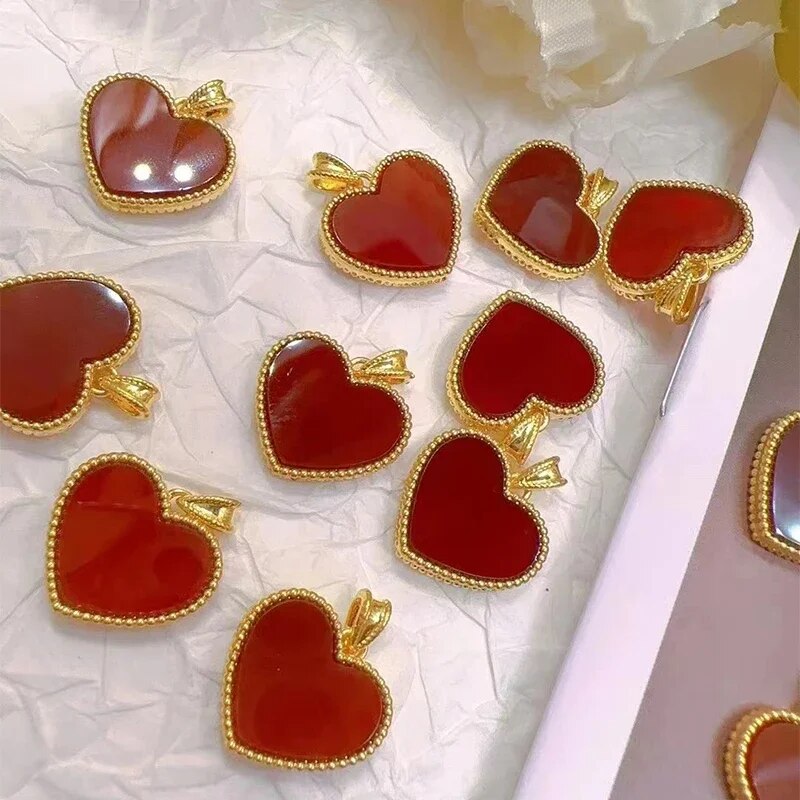 YUNLI Real 18K Gold Heart Necklace Pendant Natural Red Agate Pendant Pure AU750 image 4