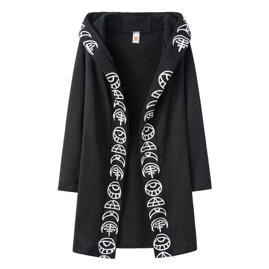 Suéter tipo cárdigan de manga larga con estampado de luna punk para mujer, tendencia de moda, talla L