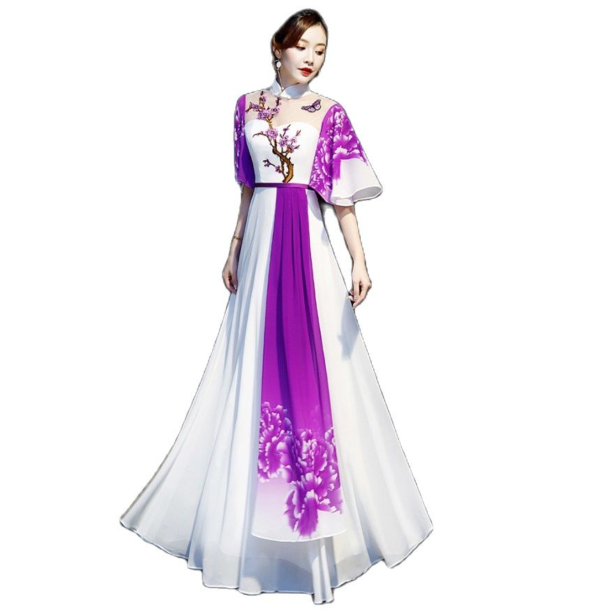Long Ao Dai Vietnam Style Dress For Women Traditional Ethnic Clothing Elegant G image 7