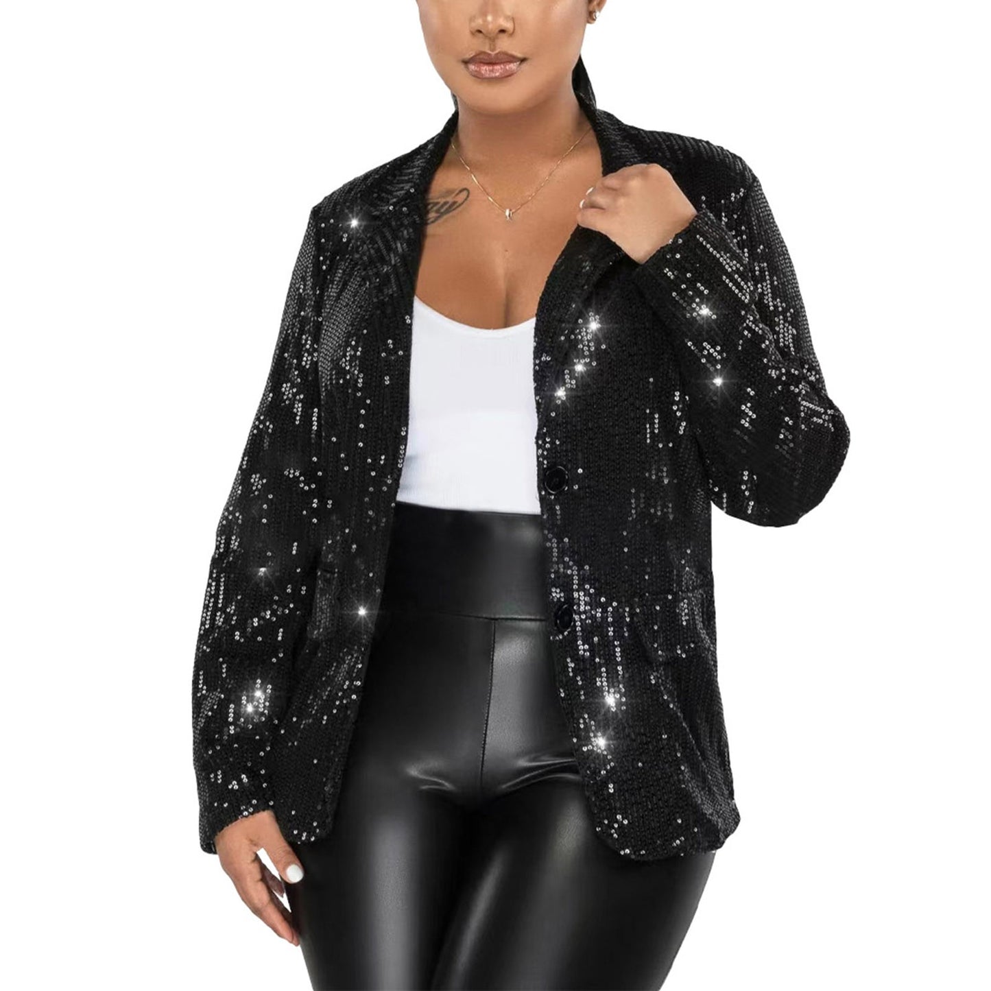 New Fashion Sequined Suit Jacket For Women Elegant Sequins Glitter Blazer Coat  image 0