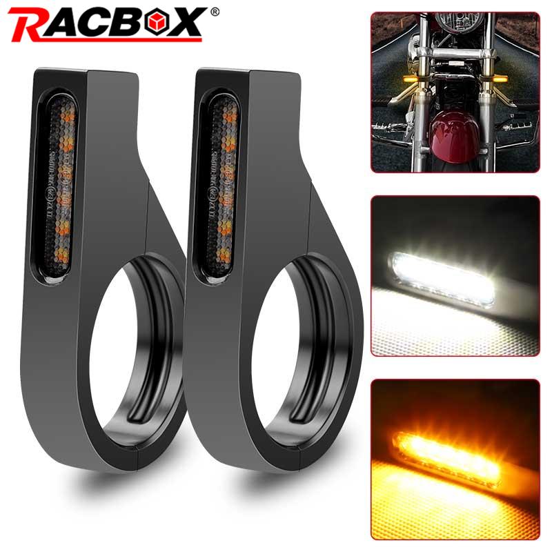 Motorcycle 39mm-41mm fork tubes front LED Turn Signal Light Amber flasher signa image 1