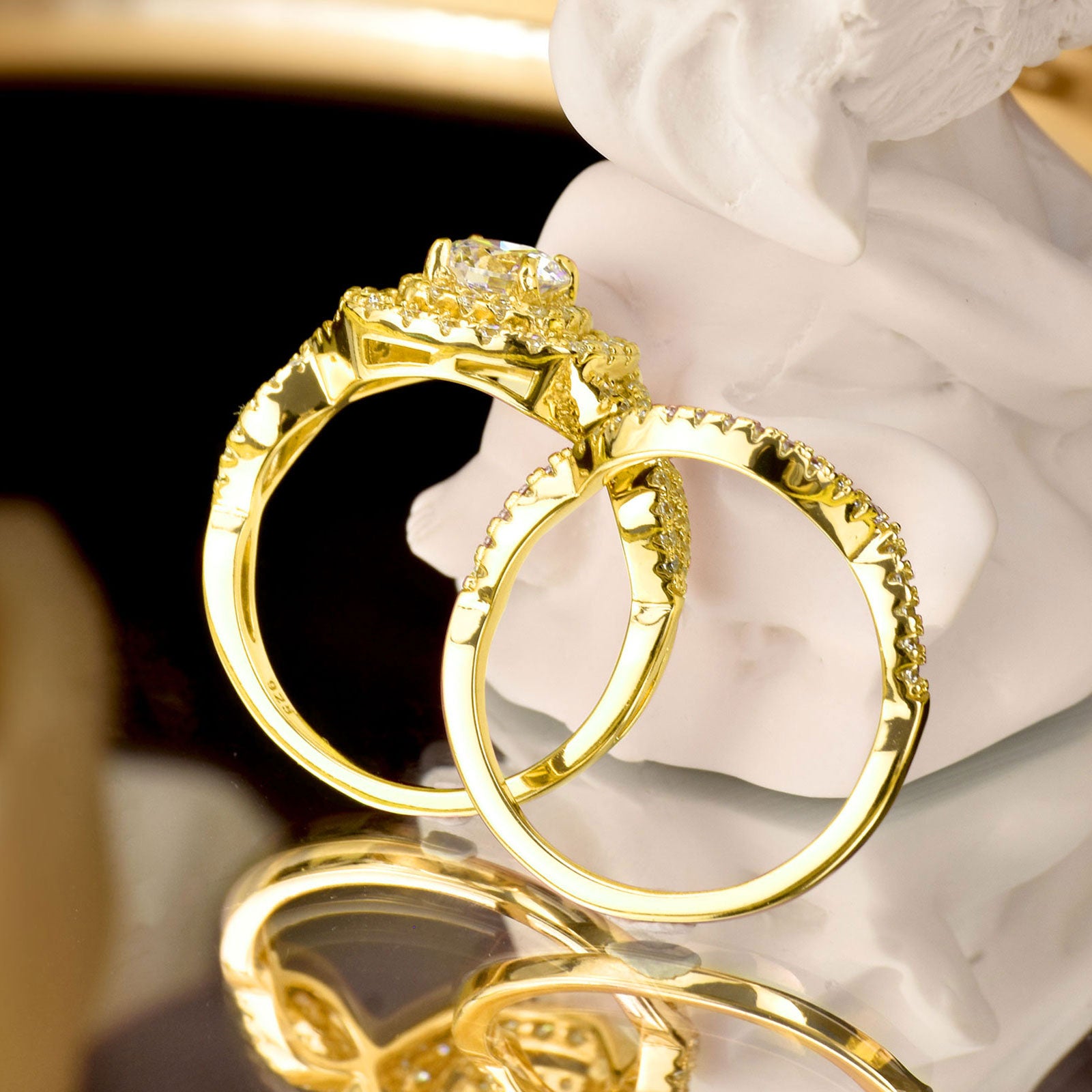 Newshe Yellow Rose Gold Wedding Engagement Ring Set For Women 925 image 2
