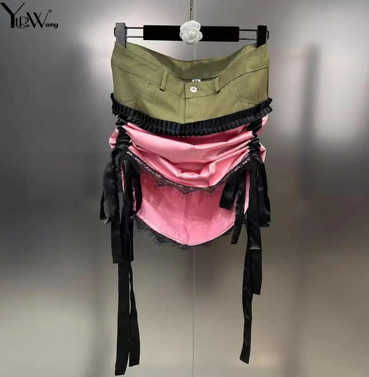 Yuerwang Women lace skirt 2023 Summer Patchwork Ribbon Drawstring Elastic Decor image 0