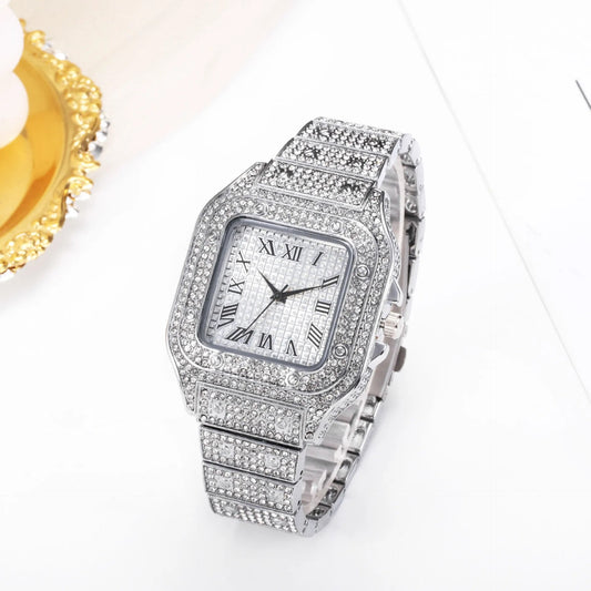 UTHAI L77 Watch For Men Fashion Luxury Gold Square Diamond Full Sky Star Male's image 0