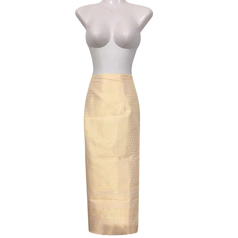 Women's Bohemian Print/solid Elastic Waist Long Maxi Skirt Thai Traditional Lon image 4