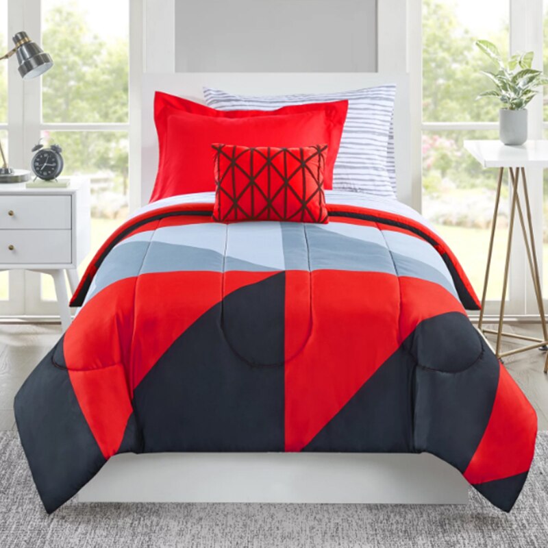 Mainstays Gray and Teal Geometric 8 Piece Bed in a Bag Comforter Set With Sheet image 0