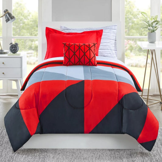 Mainstays Gray and Teal Geometric 8 Piece Bed in a Bag Comforter Set With Sheet image 0