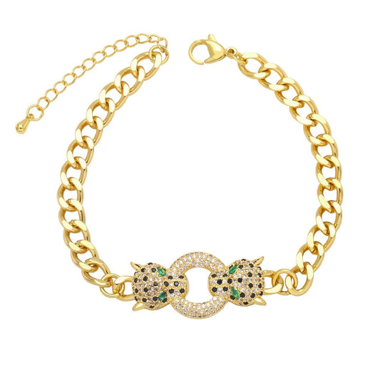 Cool Leopard Head Bracelet For Women Men Gold Color Luxury Punk Zircon image 0