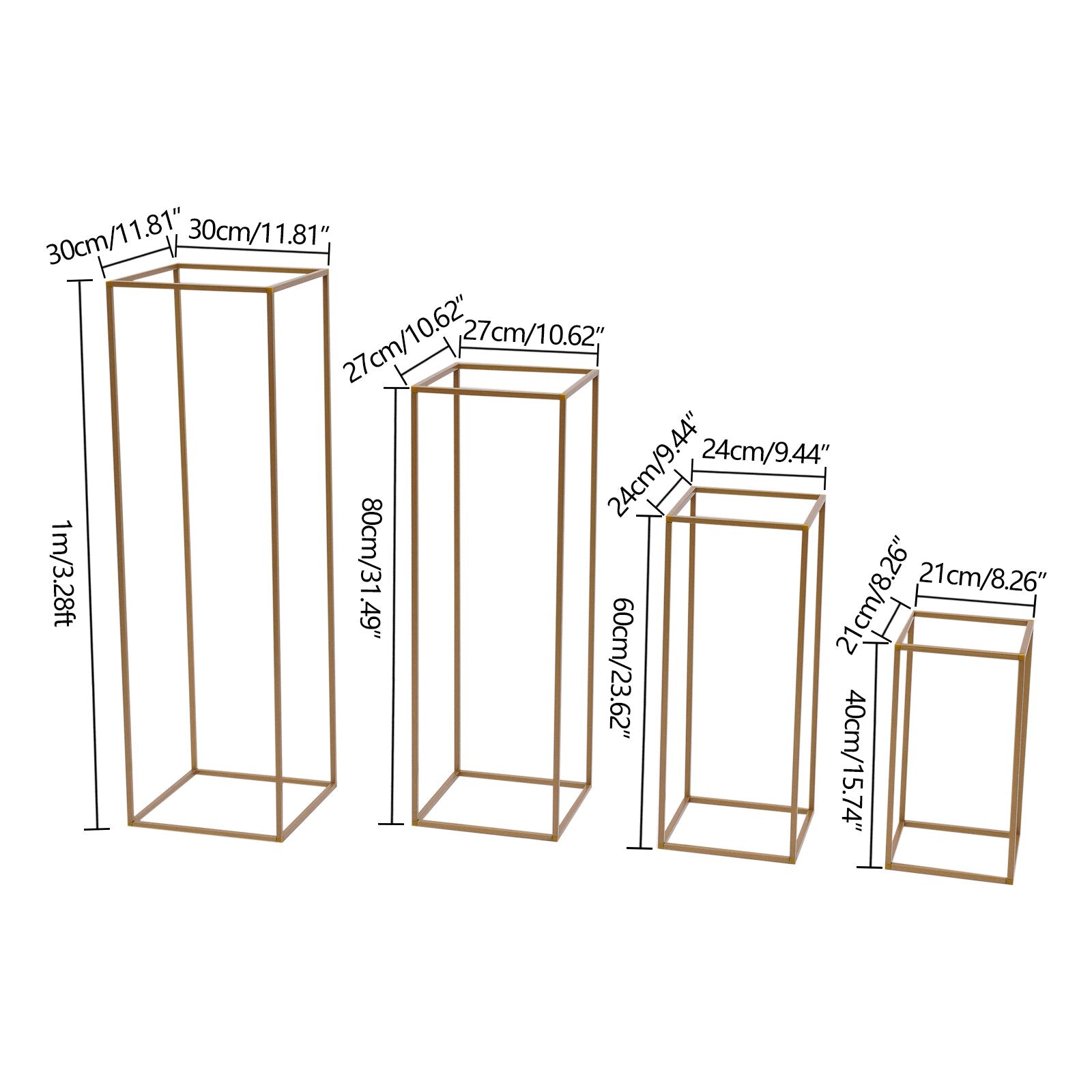 4PCS Flower Stand Gold Rectangular Metal Flower Rack Vase Stand Column Wedding image 1