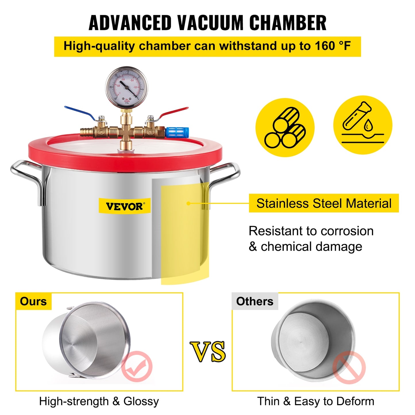 VEVOR Vacuum Chamber 1.5 /2 /3 /5 Gallon Stainless Steel Vacuum Degassing Chamb image 7