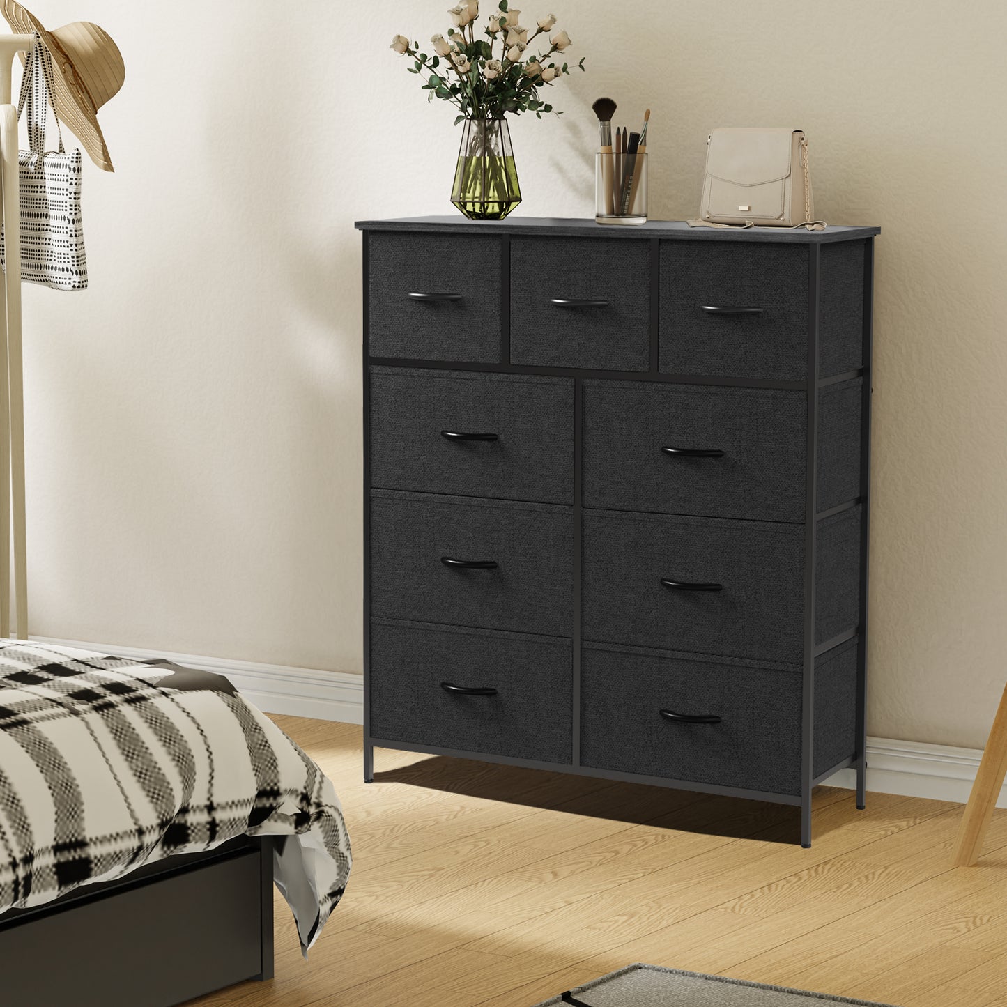 Dresser For Bedroom With 9 Fabric Storage Drawer Wardrobe Tall Chest Organizer  image 4