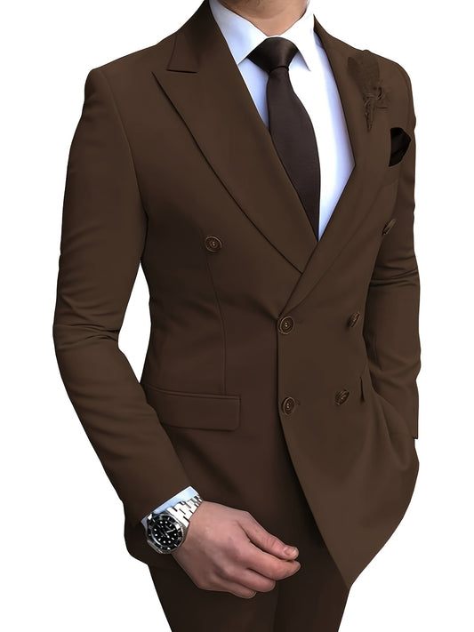 Elegant Men's Suits 2-Piece Set Double Breasted Jacket Business Casual Suit Coa image 0