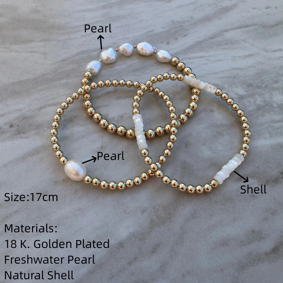 CCGOOD Freshwater Pearl Bracelets Gold Plated 18 K Beaded Shell Bracelet for Wo image 5