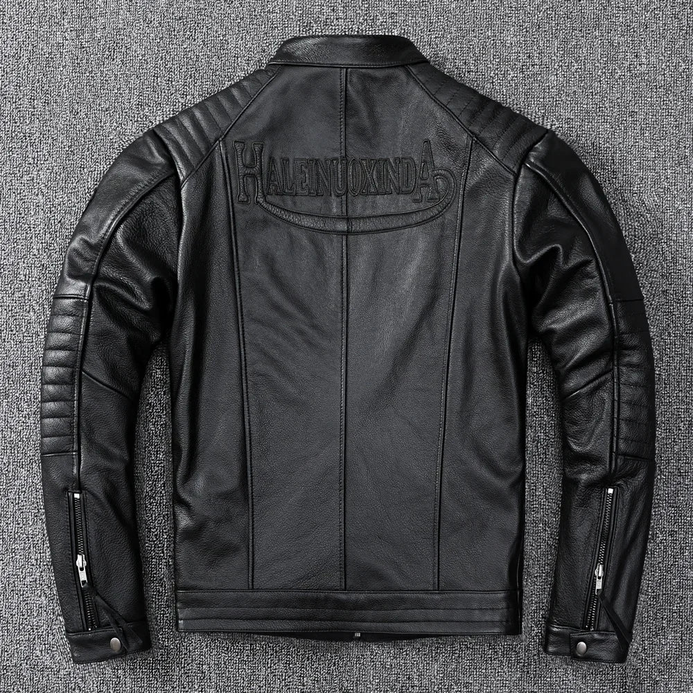 Free shipping,Biker Popular motor style Vintage men's quality genuine leather J image 3