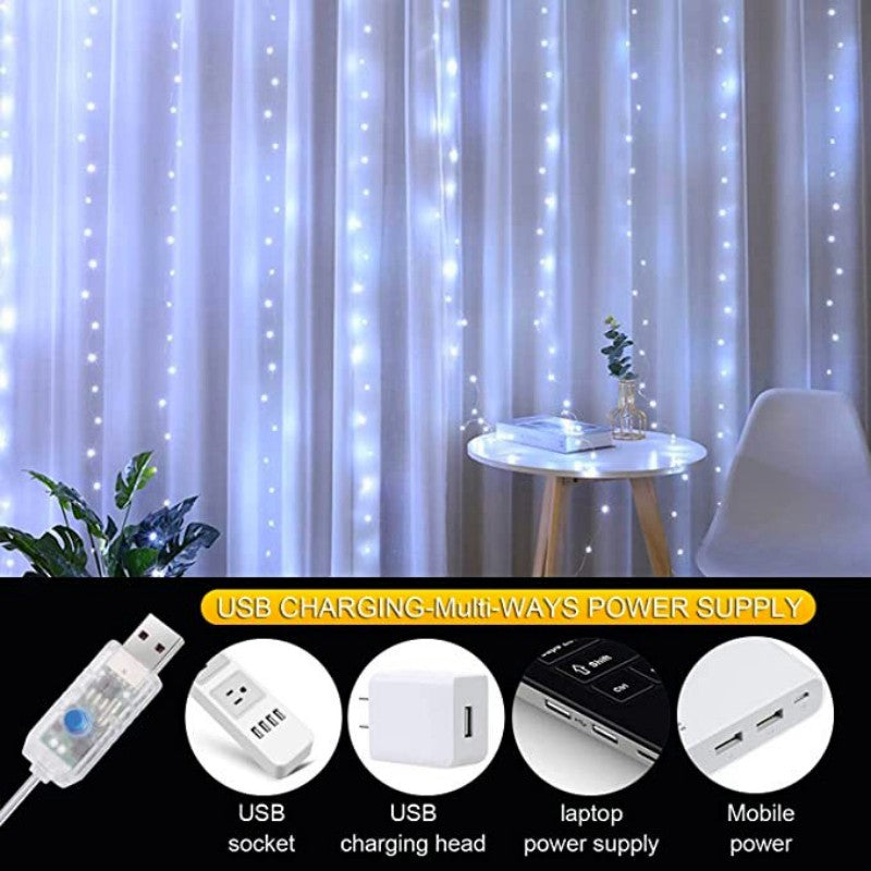 LED Curtain String Lights Christmas Garland Decor Fairy Light 8 Modes USB Remot image 8