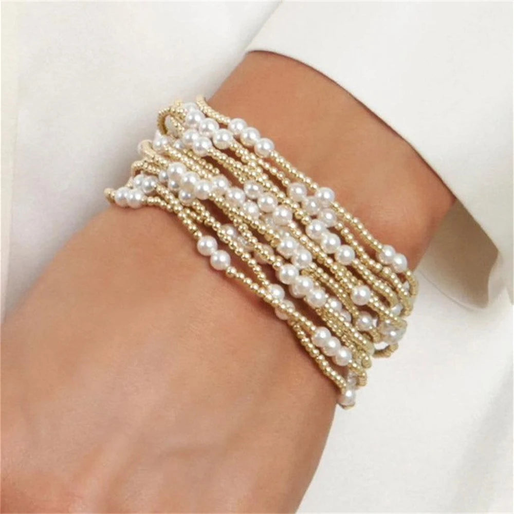 CCGOOD Pearl Bracelet Summer Stackable Jewelry 18 K Gold Plated Ball Beads Stra image 3