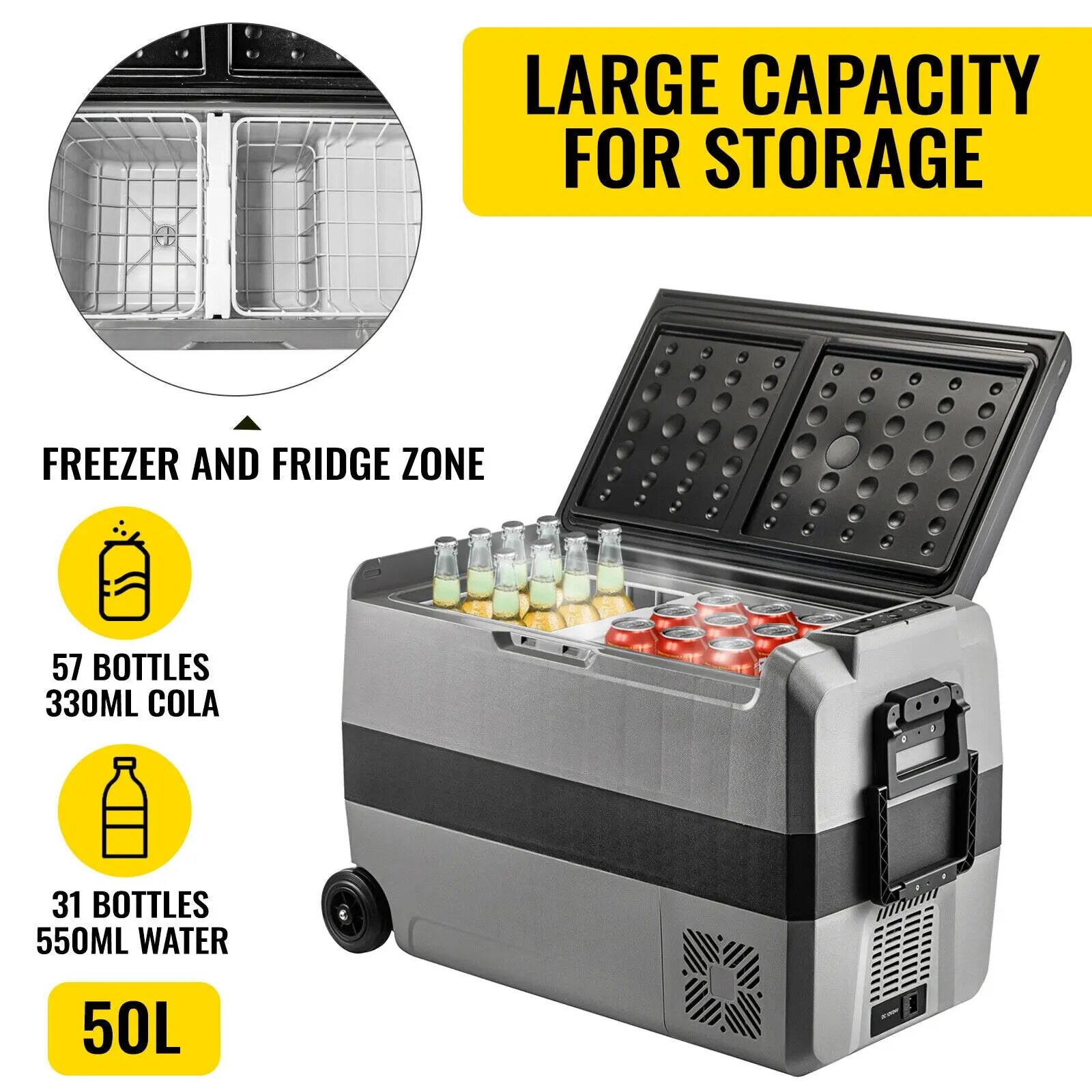 VEVOR 36L 50L 60L Portable Car Fridge Mini Refrigerator Freezer With Wheel and image 1