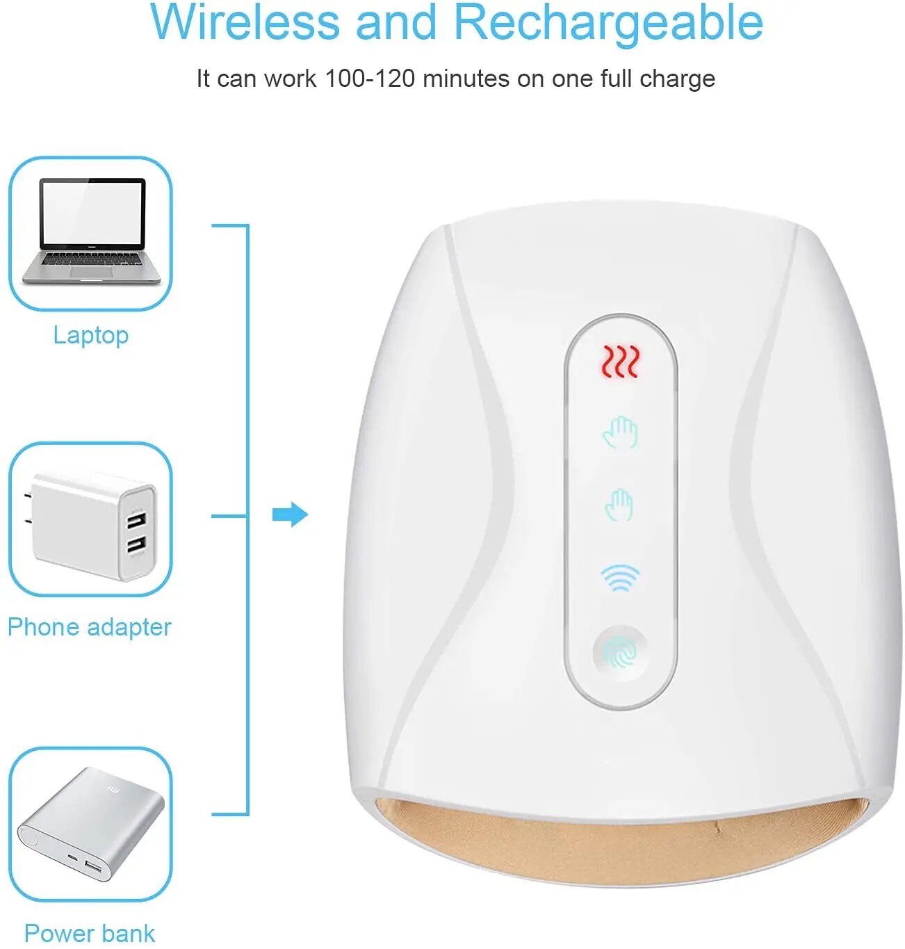 Cordless Hand Massager 3 Level Intensity Compression Palm Finger Shiatsu Pressu image 1