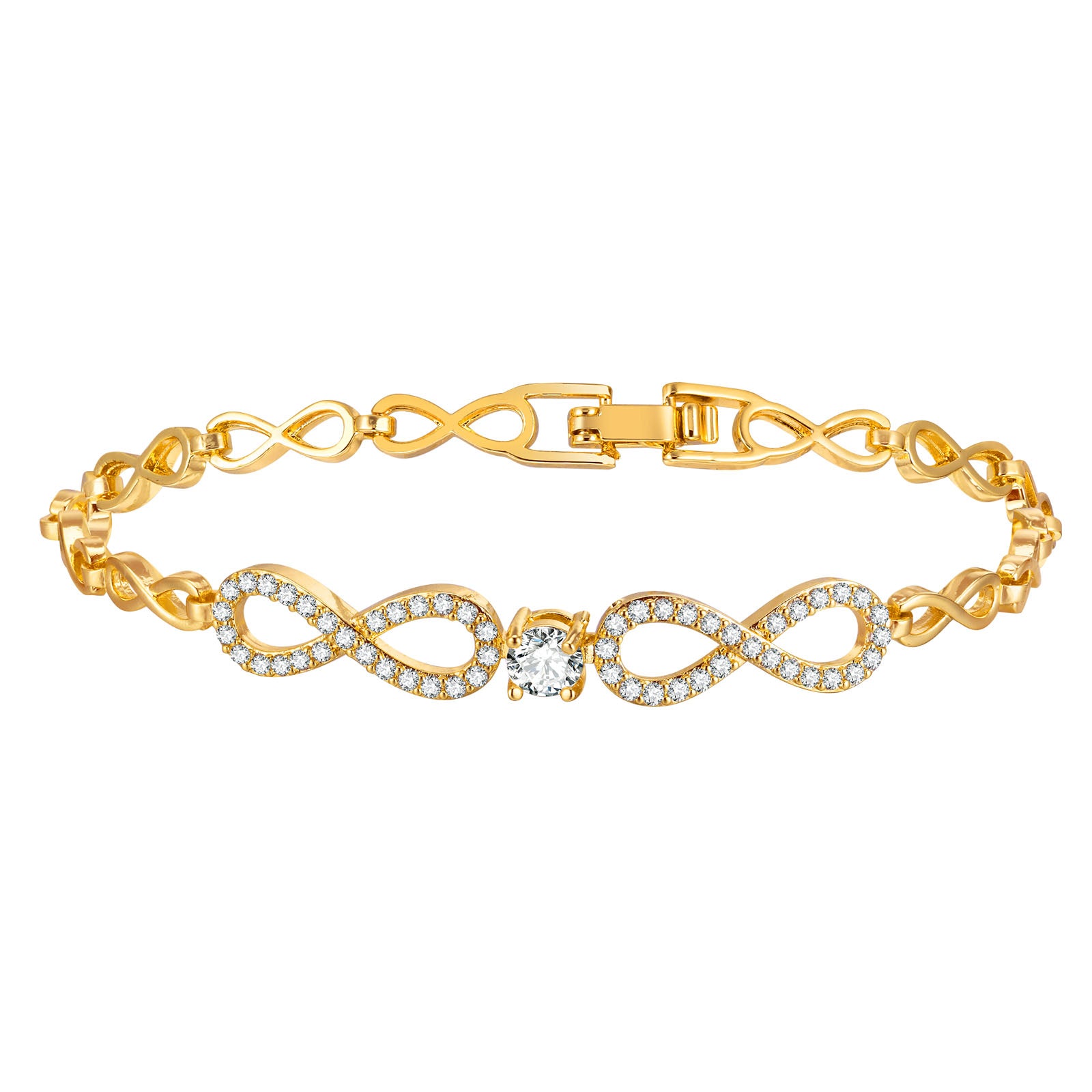 Cubic Zirconia Clover Bracelet for Women18k Gold Plated Link Statement Jewelry image 15