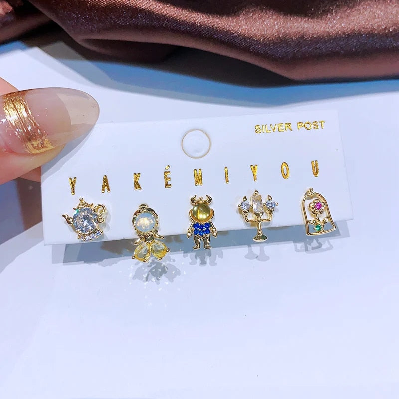 MIGGA 5pcs Fairy Cute Small Princess Stud Earrings Set for Women Girls Gold Col image 6
