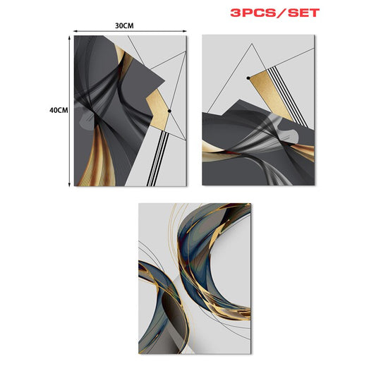Modern Abstract Geometric Canvas Painting Black Gold Lines Wall Art Poster Pict image 0